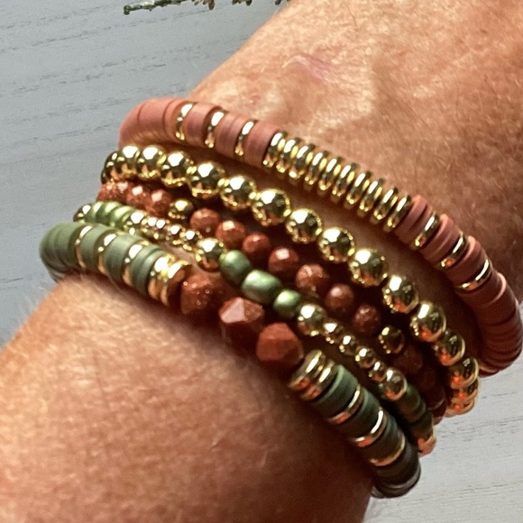 14K Gold Plated Goldstone Custom Bracelet Stack - Set of 5 - Picture 3 of 8
